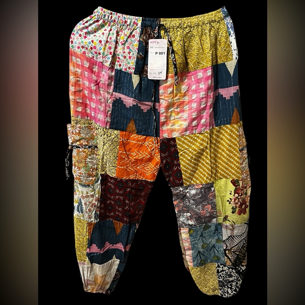 #84 NWT 100% cotton patchwork jogger bottom pants